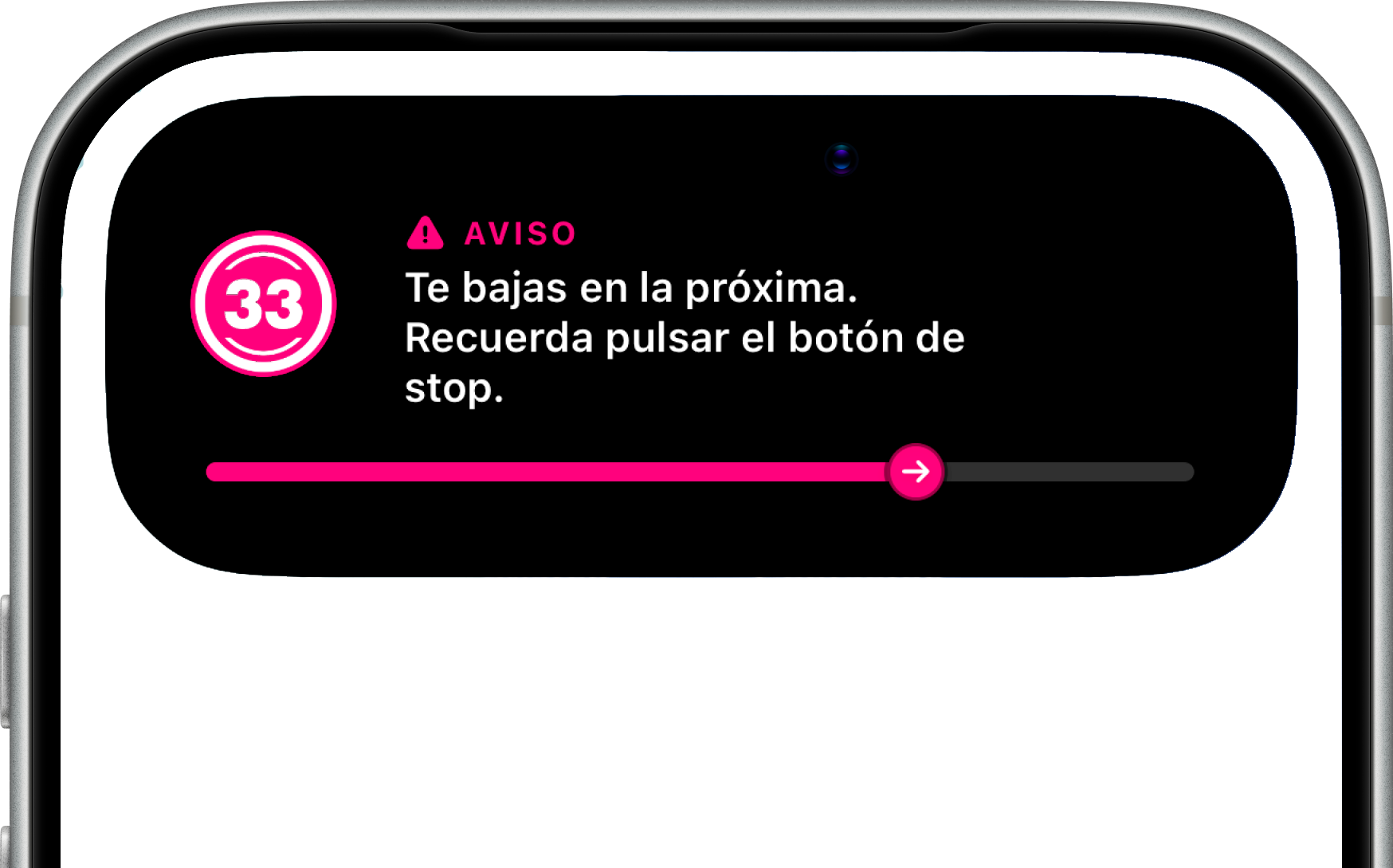 Aviso en directo en la pantalla bloqueada del iPhone: te bajas en la próxima parada de la línea 33